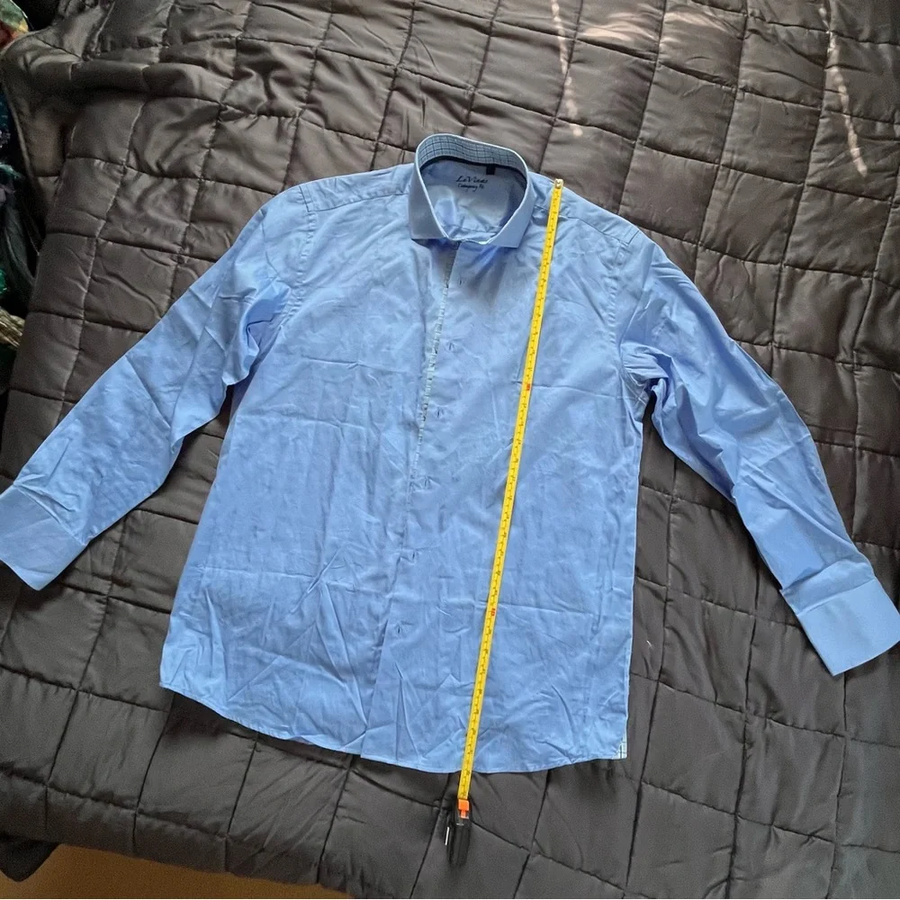 Le Vinas Blue Long Sleeve Dress Shirt Contemporary Fit 17-17.5 - Picture 2 of 11